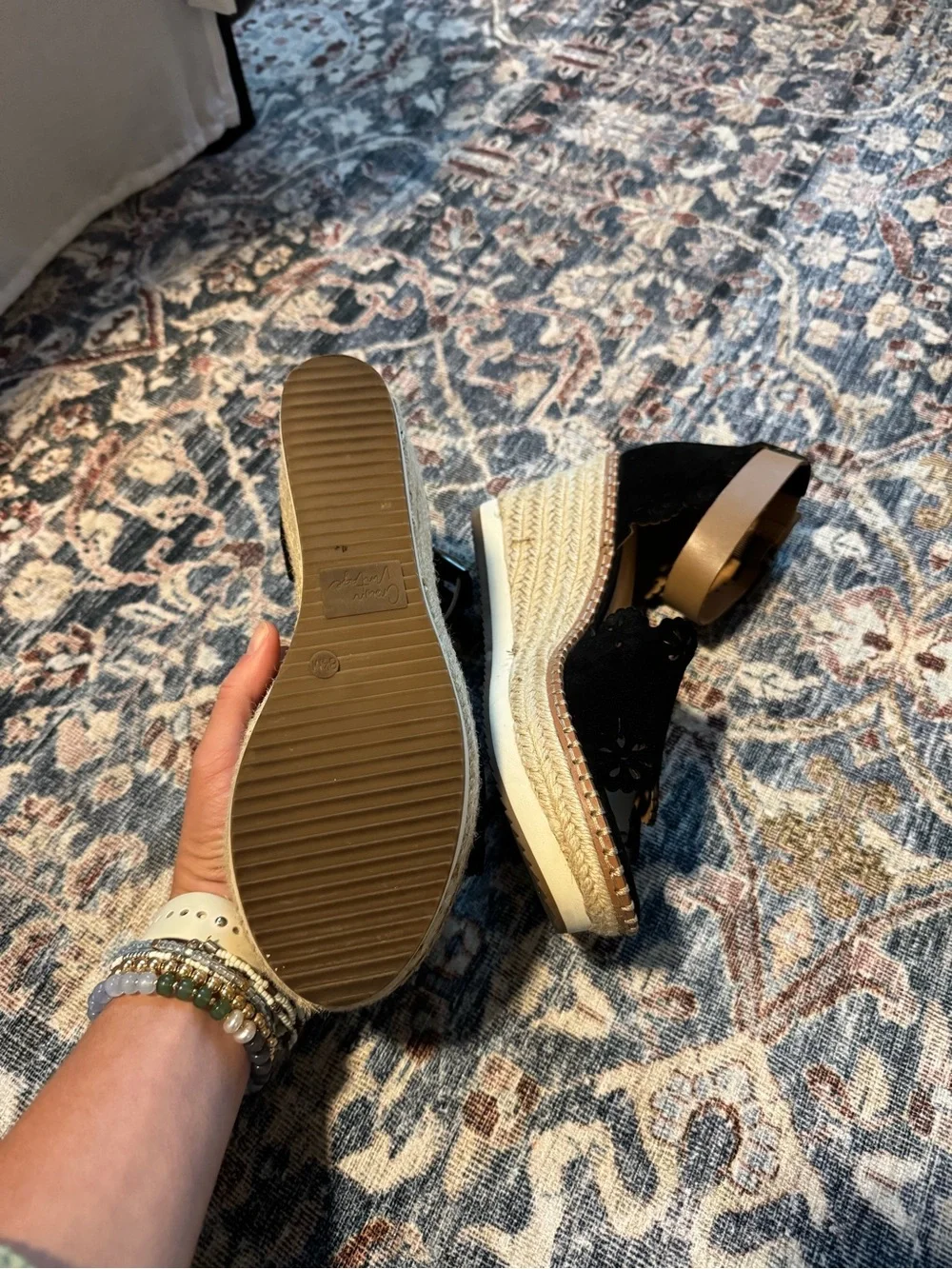 Crown Vintage Black Floral Cutout Espadrille Wedge Sandals